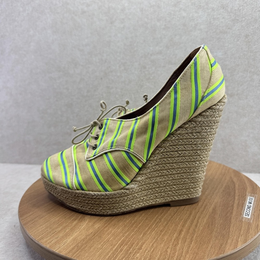 Tabitha Simmons Shoes Womens Size 7.5 Beige Linen Espadrille Wedge Italy - Picture 4 of 11